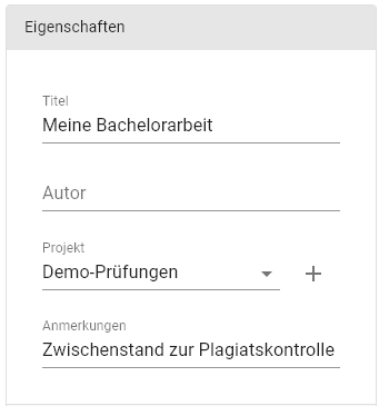 Eigenschaften für Neue Plagiatsprüfungen