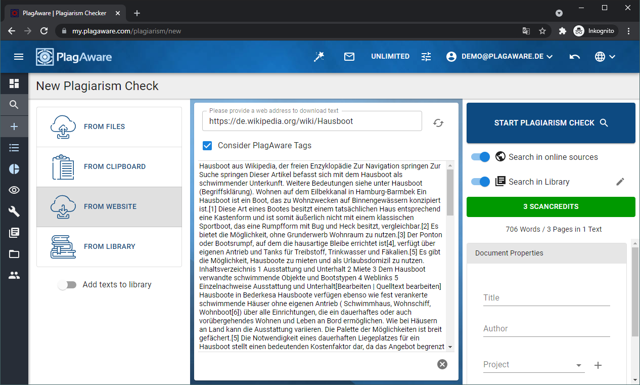 Download a file for the plagiarism scan